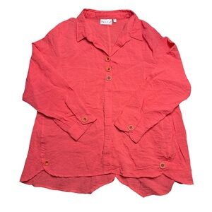 🧡 Habitat Coral Salmon Linen Blend Button Front Top L 🧡